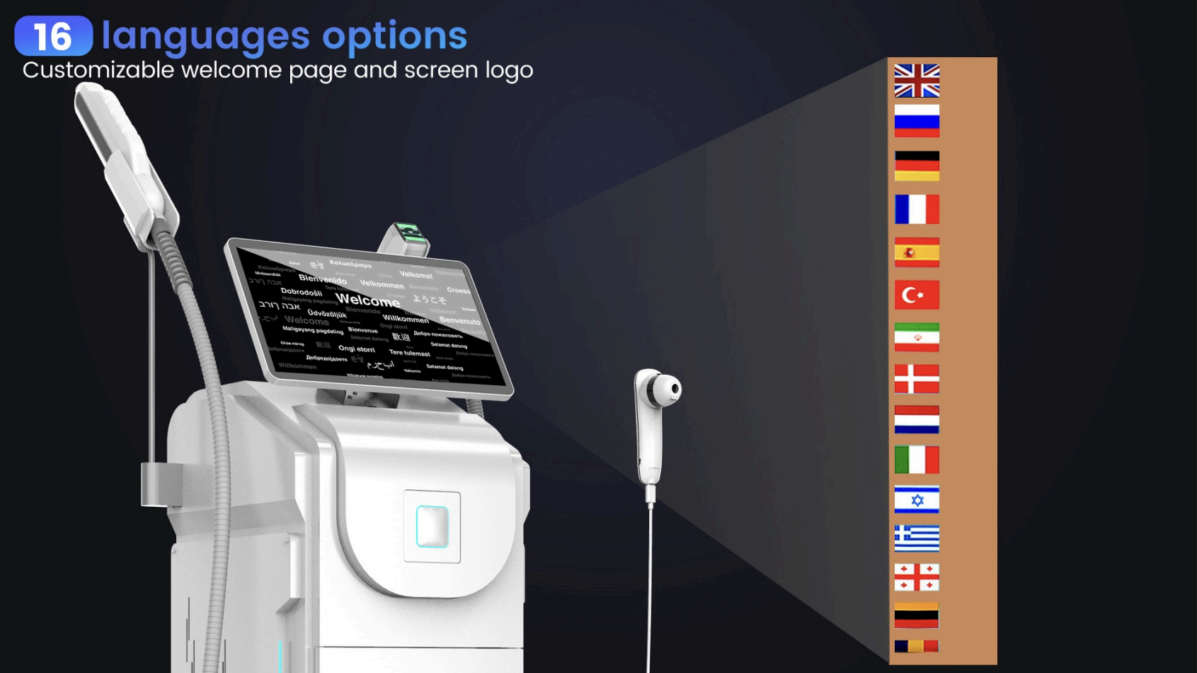 Bravo laser system with 16 language options and customizable welcome screen