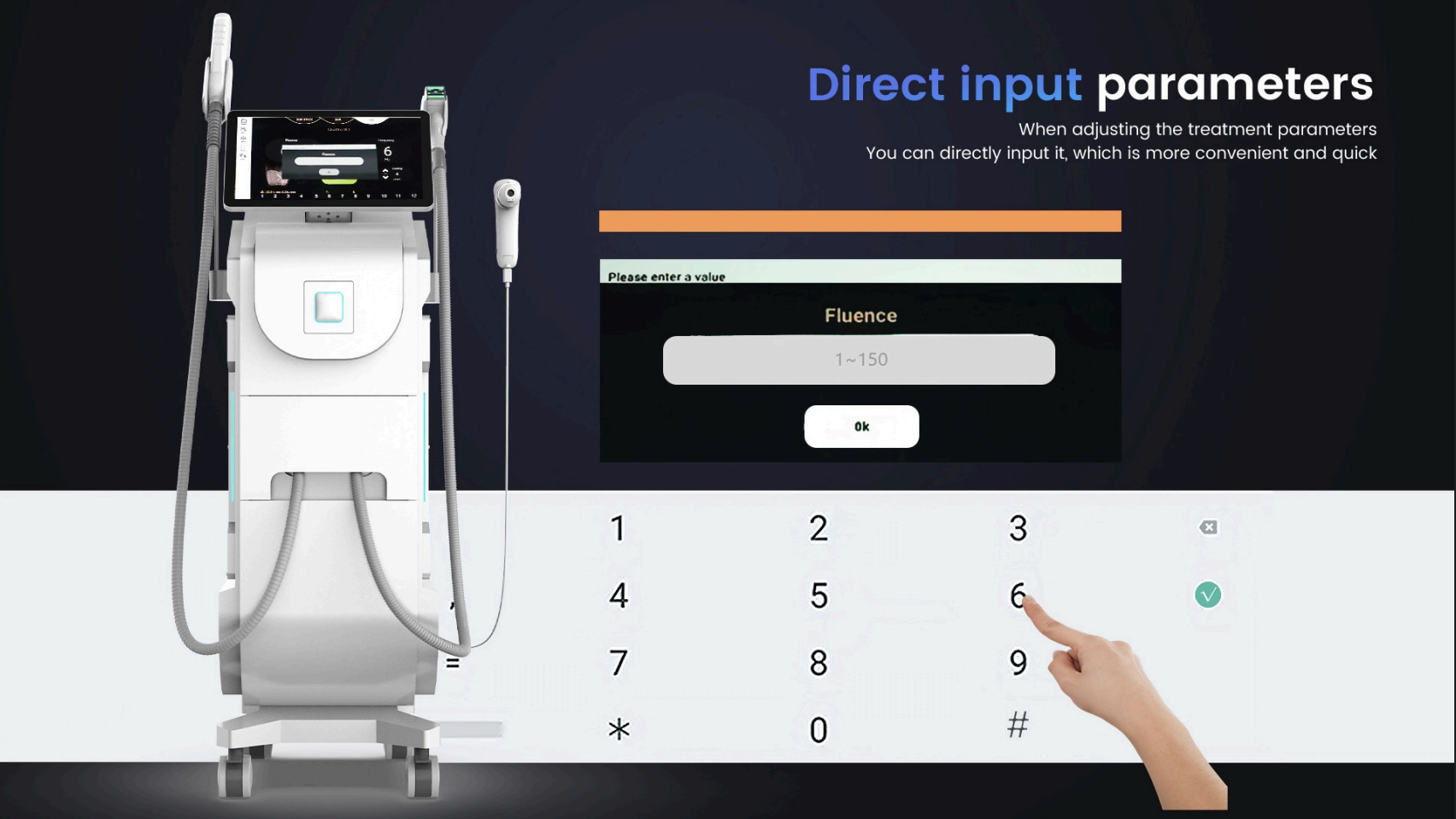 Direct numeric input of treatment parameters on Bravo laser touchscreen