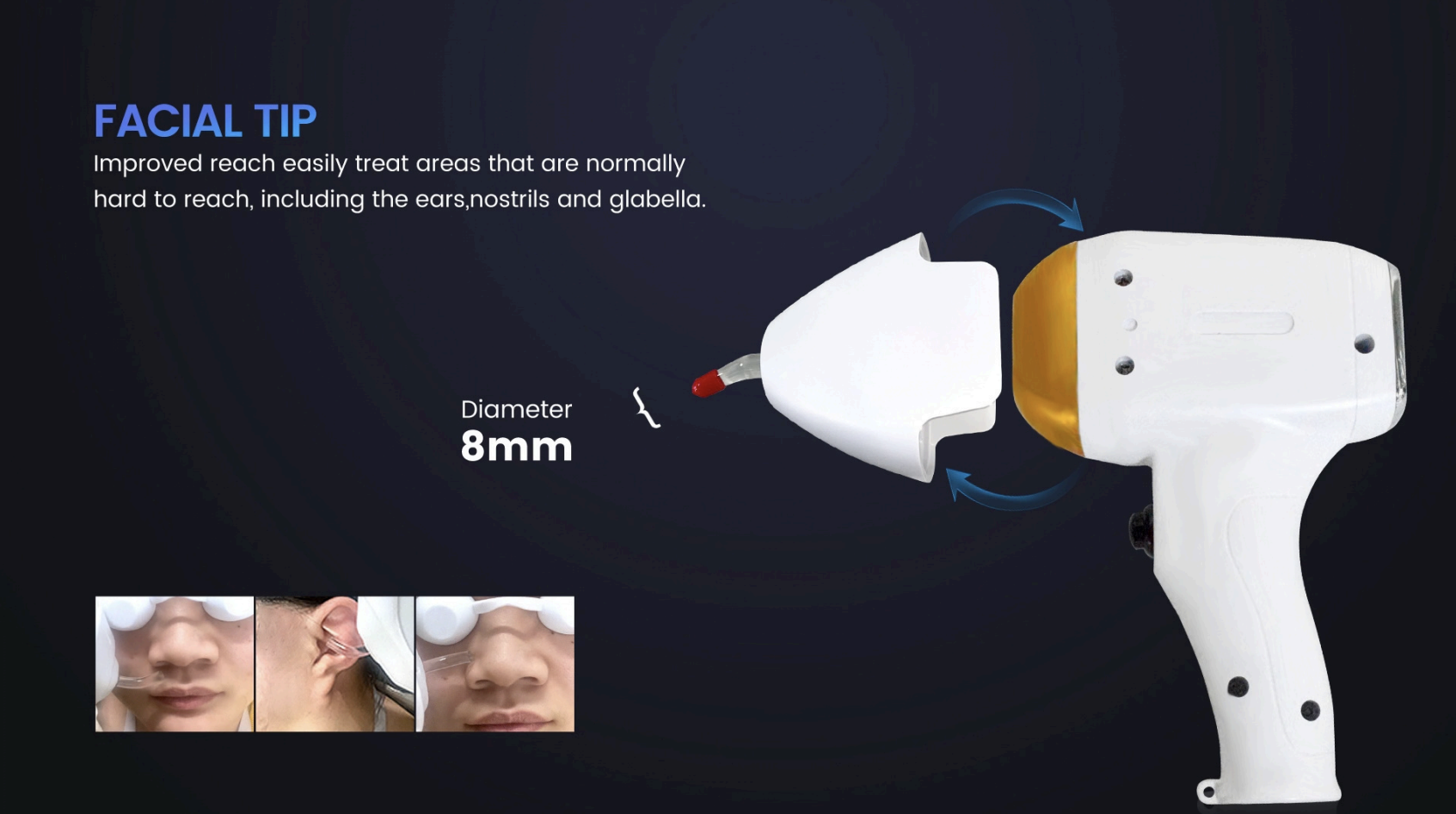 Bravo facial tip attachment for precision diode treatment